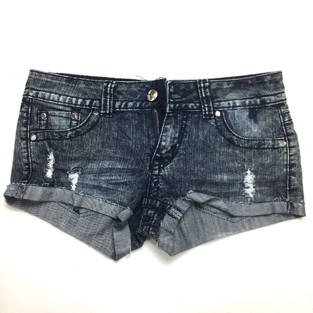ALMOST FAMOUS Dark Jean Distressed Denim Shorts Sz 7